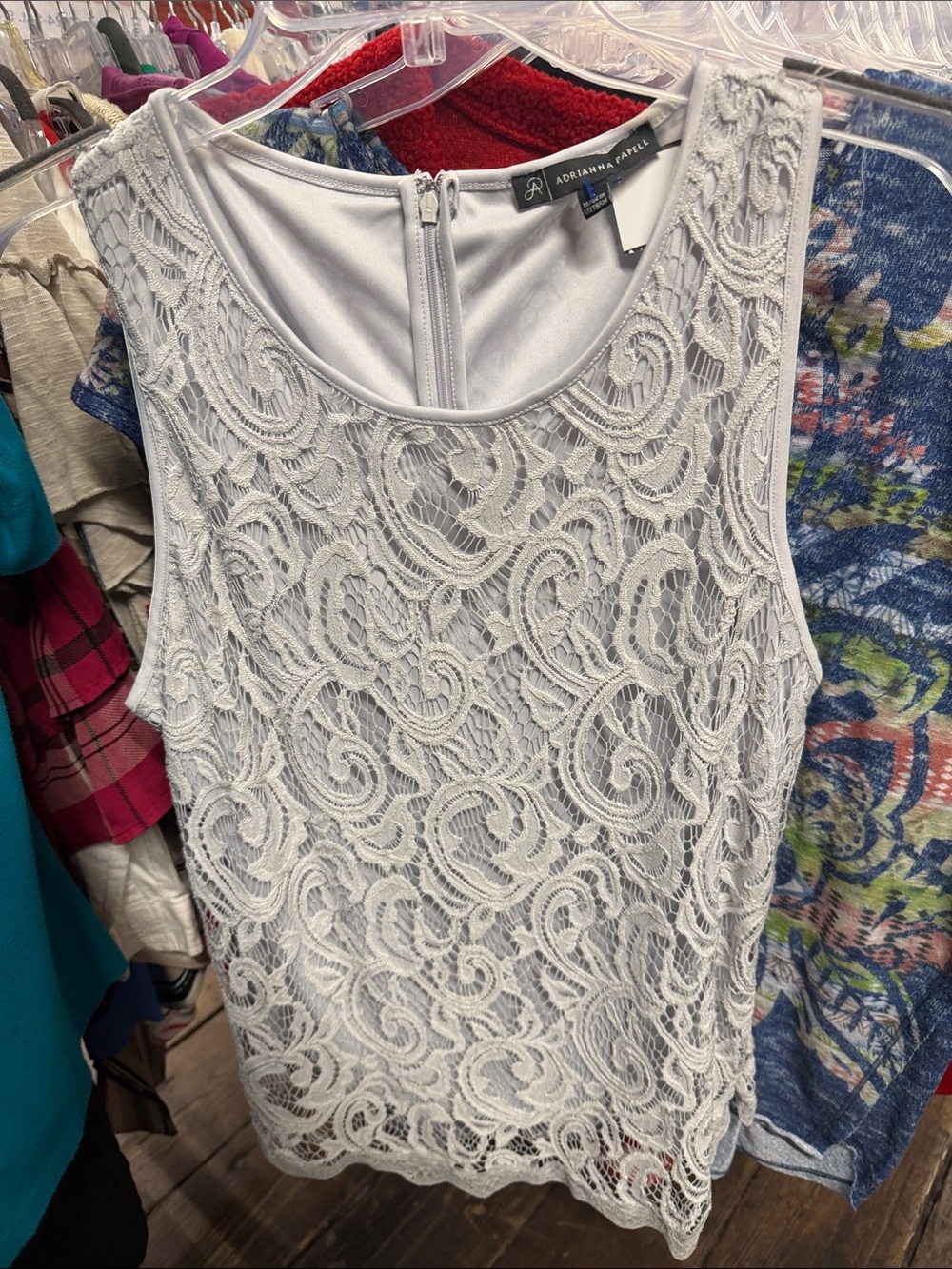Adrianna Papell White Lace Overlay Sleeveless Camisole